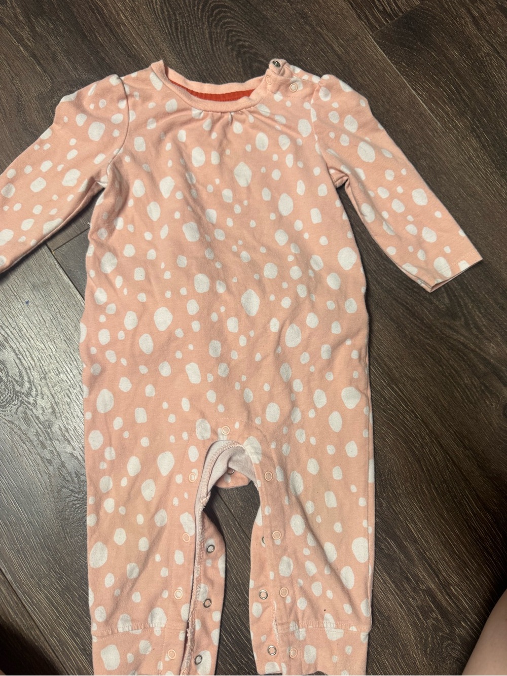 Cat & Jack Peach Pink Dot Long-Sleeve Footed One-Piece